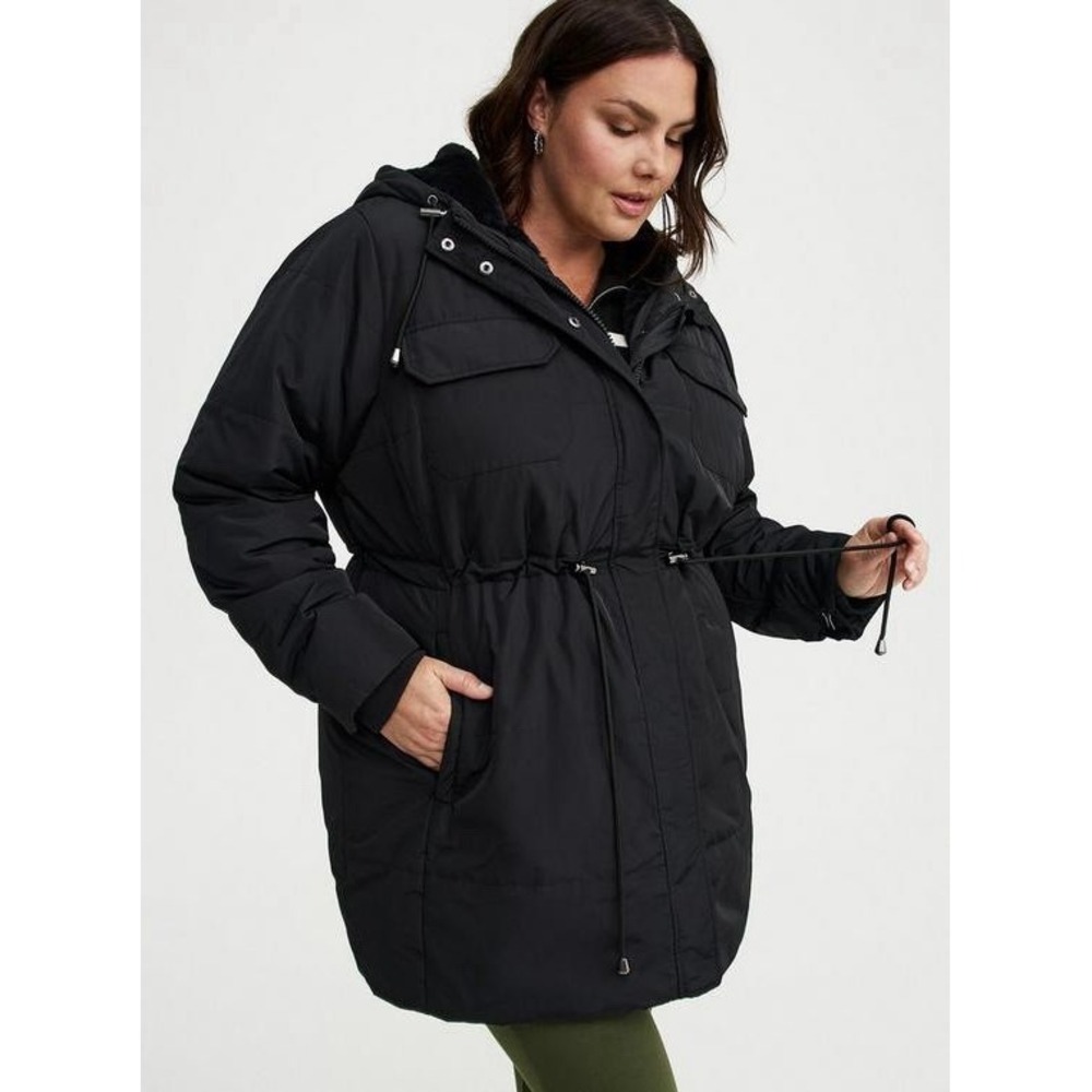 Torrid Plus Size Black Nylon Fur Lined Winter Parka Size 4X Extra Warmth